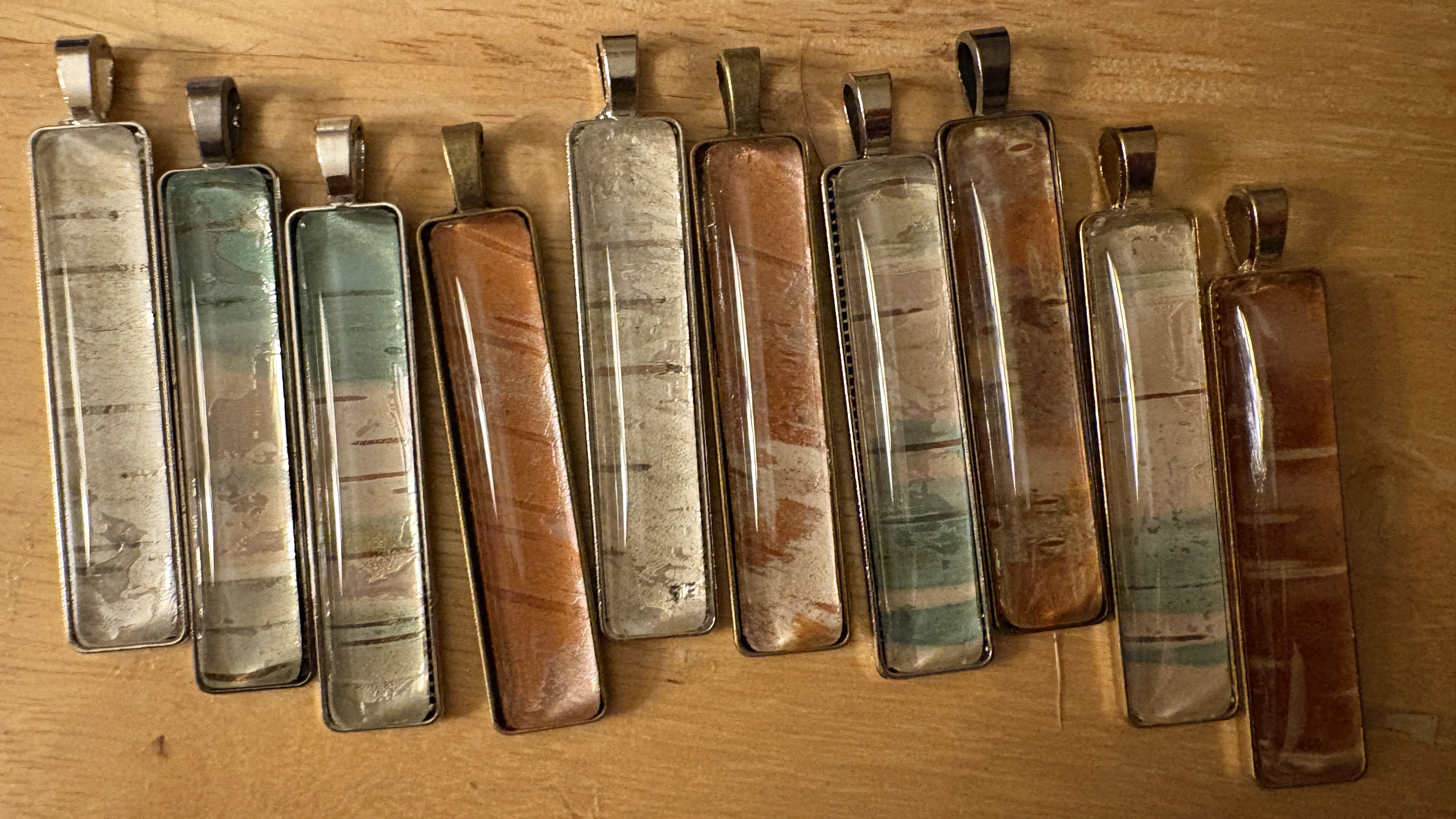pendants, birch bark, key chains, skinny pendant, glass, metal, nature
