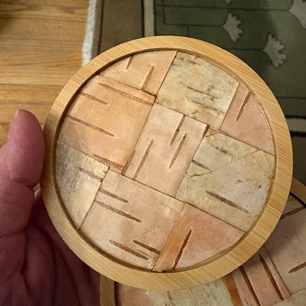 coaster decorated with birch bark, Swedish squares